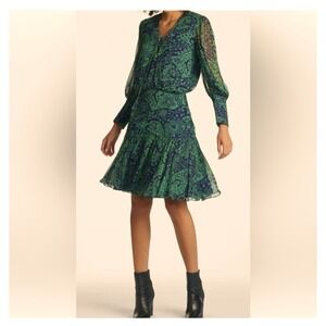 NWT | SACHIN & BABI Samarah Green Blue Aztec Floral Sage Print Mini Dress  2
